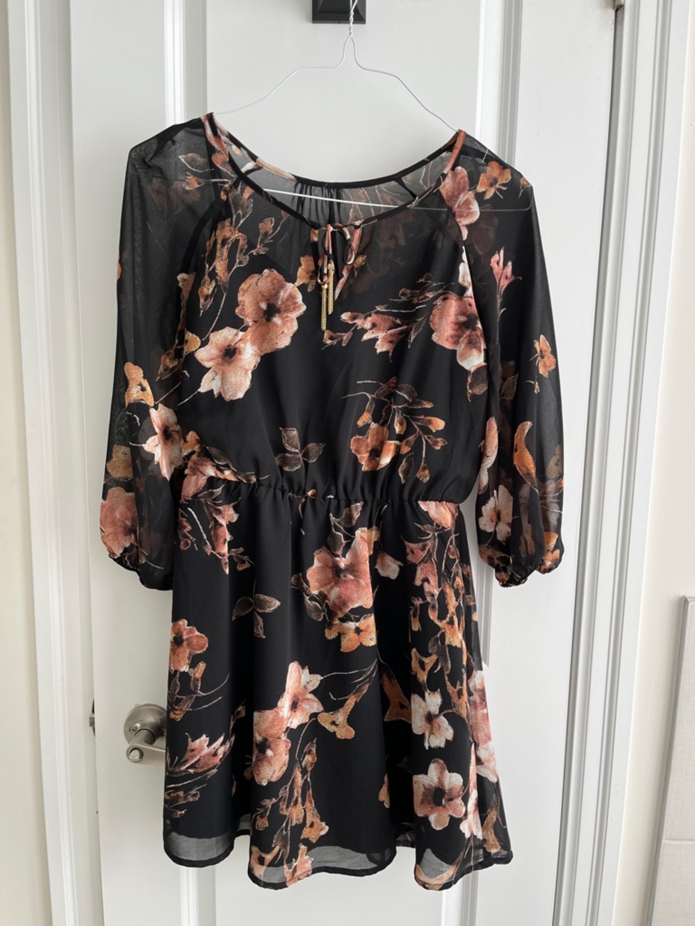 Dynamite Black Floral Mini Dress with Pink-Brown Blooms
